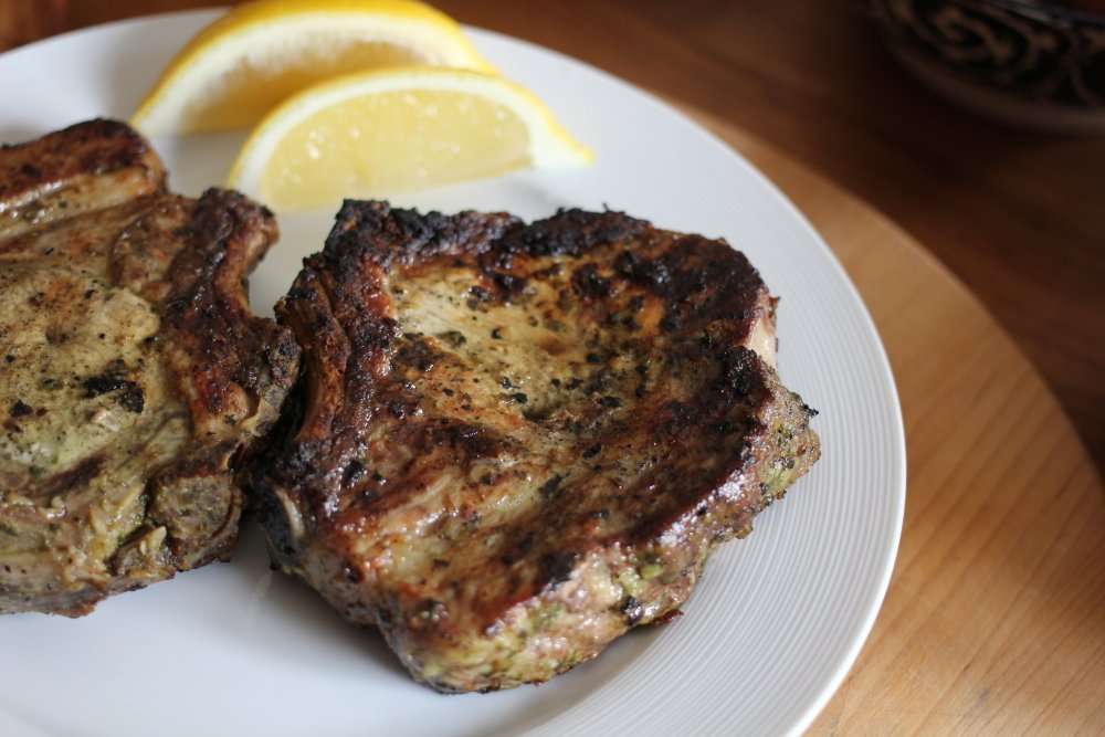 Pork Chops with Garlic, basil and lemon done two ways (Barbecue & Stove Top Method) Served with Italian Potato Salad Recipe by: Julie Miguel of Dailytiramisu.com