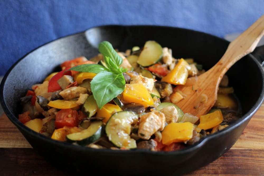 Harvest Skillet Chicken Ratatouille www.juliemiguel.com