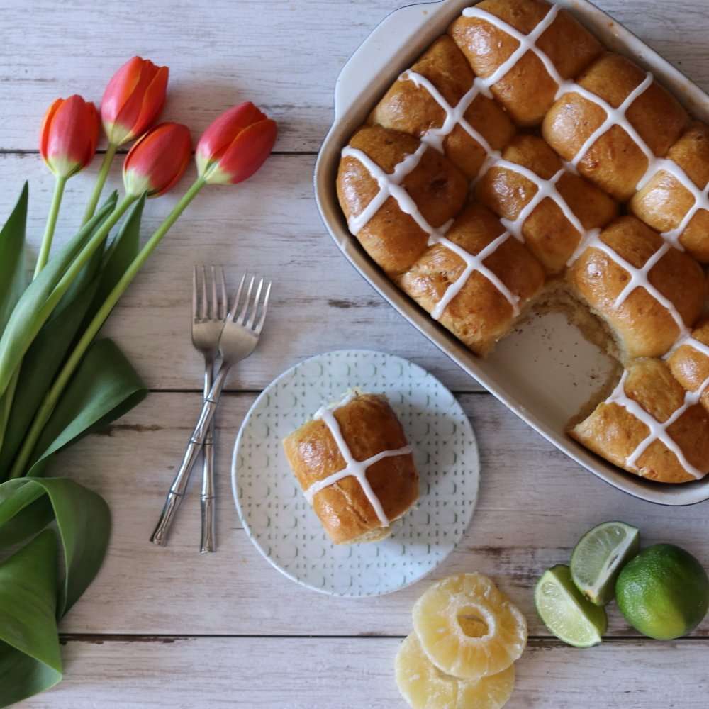 Tropical hot cross buns by julie miguel food blogger at juliemiguel.com perfect Easter and Spring recipe