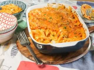 20-minte, easy feta cheddar and sweet potato mac and cheese