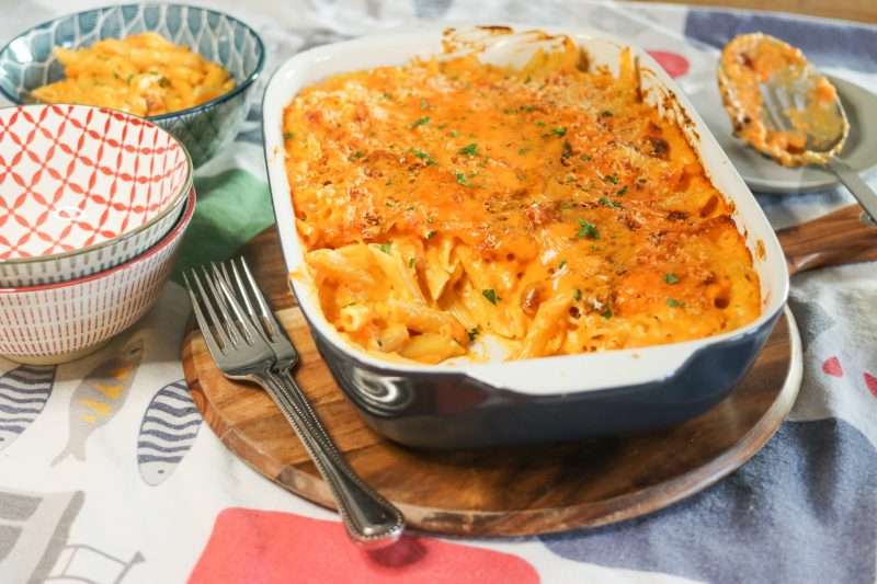 20-minte, easy feta cheddar and sweet potato mac and cheese